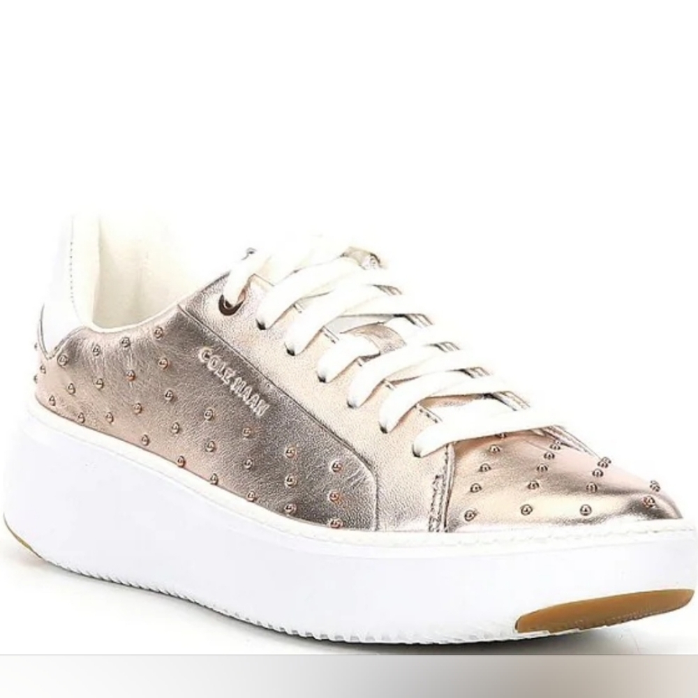 Cole Haan Metallic Rose Gold Studded Platform Sneakers